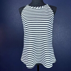 Green Envelope White & Navy Striped Halter Tank Size Medium